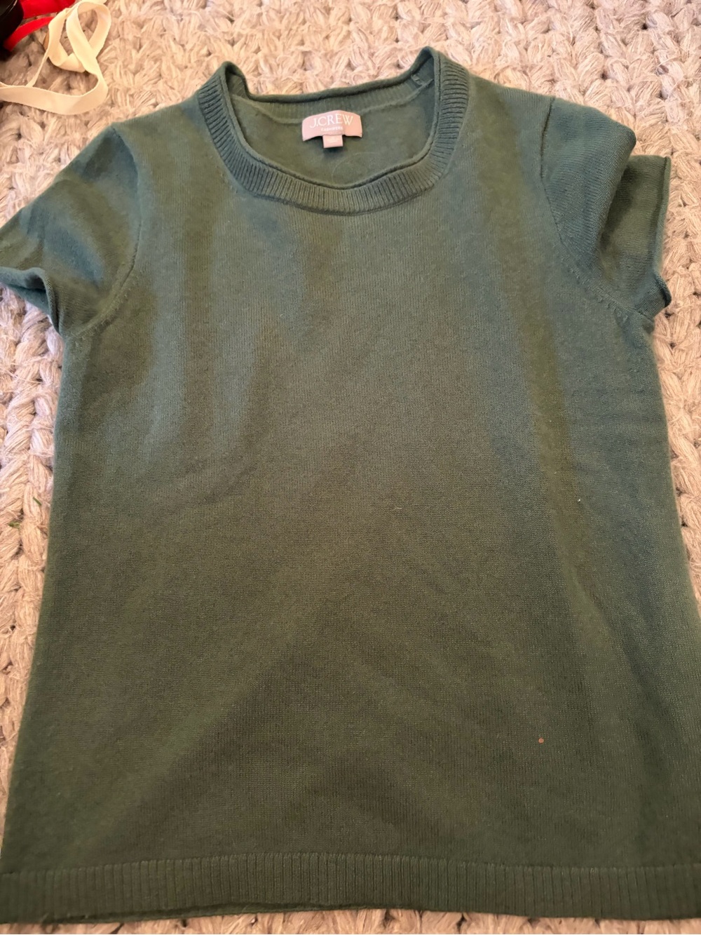 J. Crew women’s cashmere Forest Green Short-Sleeve Crewneck Sweater
